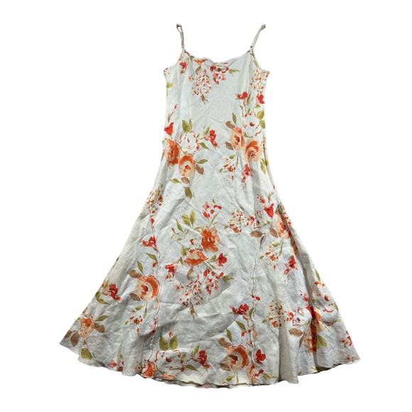 Per Una 100% Linen Floral Bias Cut Midi Dress US Size 8L Vtg Y2K Boho Cottage - Picture 9 of 12